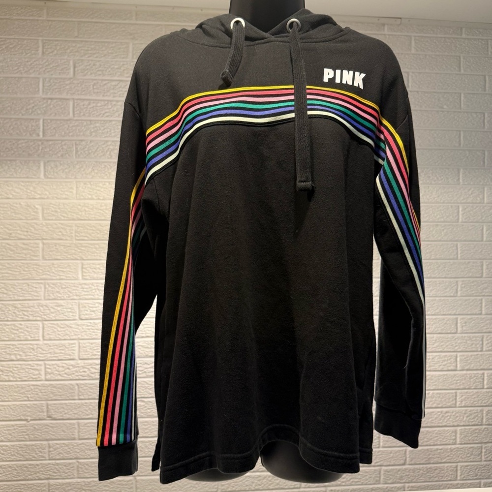 PINK by Victoria’s Secret Black Rainbow Stripe Pullover Hoodie